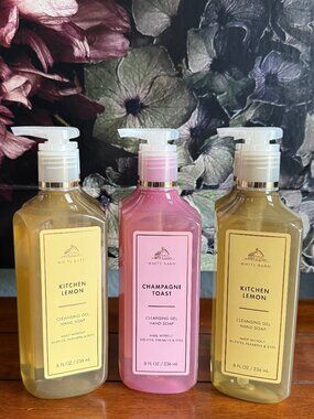 NEW 3-Pc Cleansing Gel Hand Soaps KITCHEN LEMON & CHAMPAGNE TOAST BBW